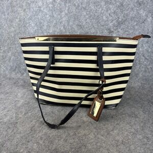 Aldo Womens Black White‎ Striped Double Handle Lined Van Wert Tote Bag Purse